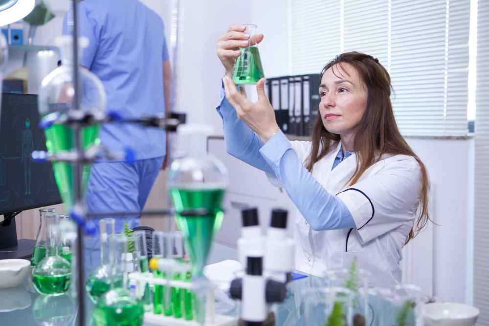 female scientist making scientific test